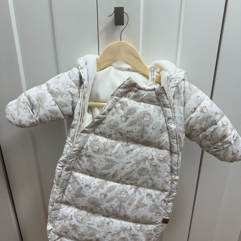 White and Tan Baby Snowsuit